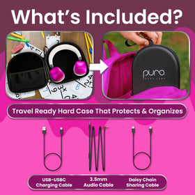 PuroQuiet Plus kids wearing headphones in classroom scenario pink