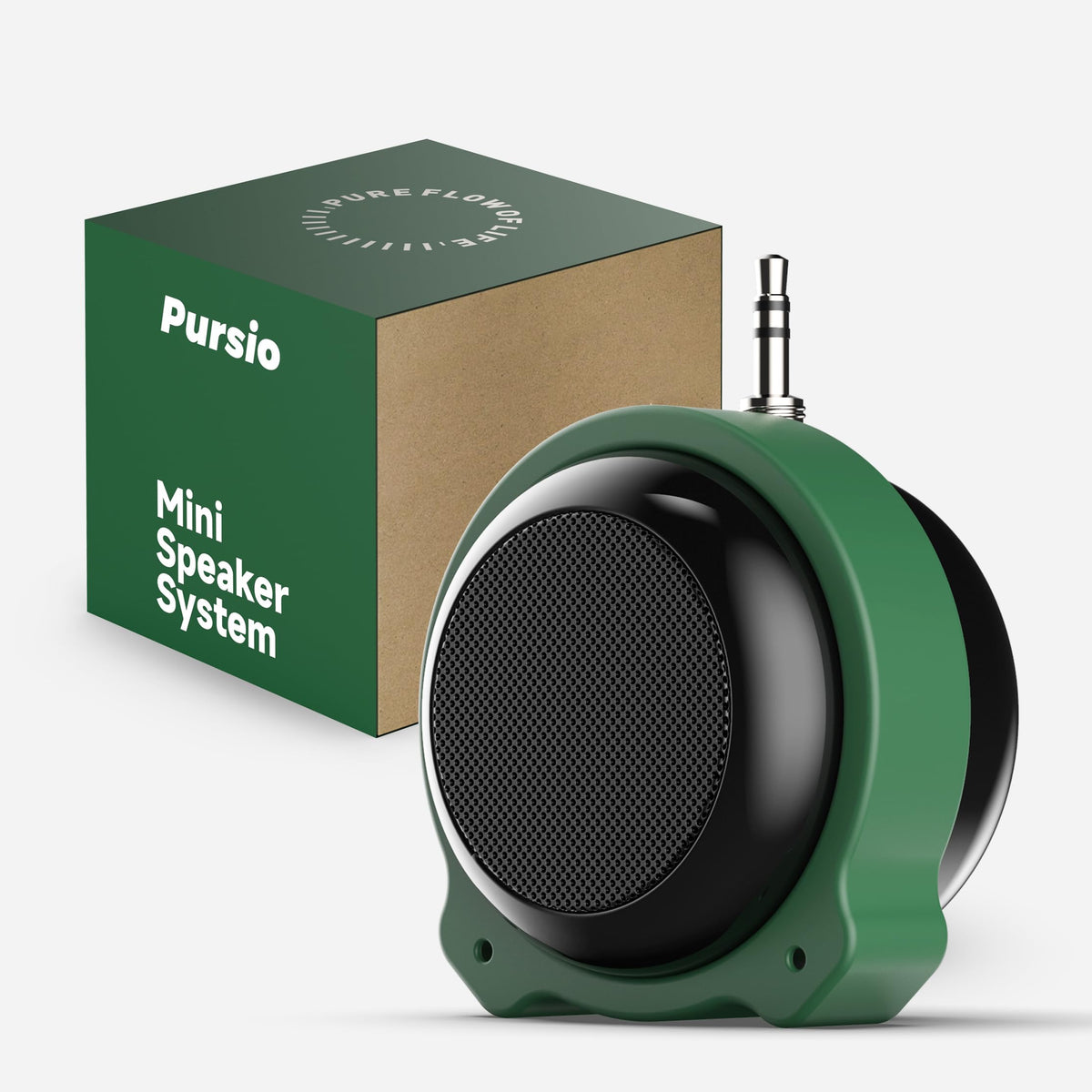 Pursio mini front view showing speaker grille and compact design benefit clarity