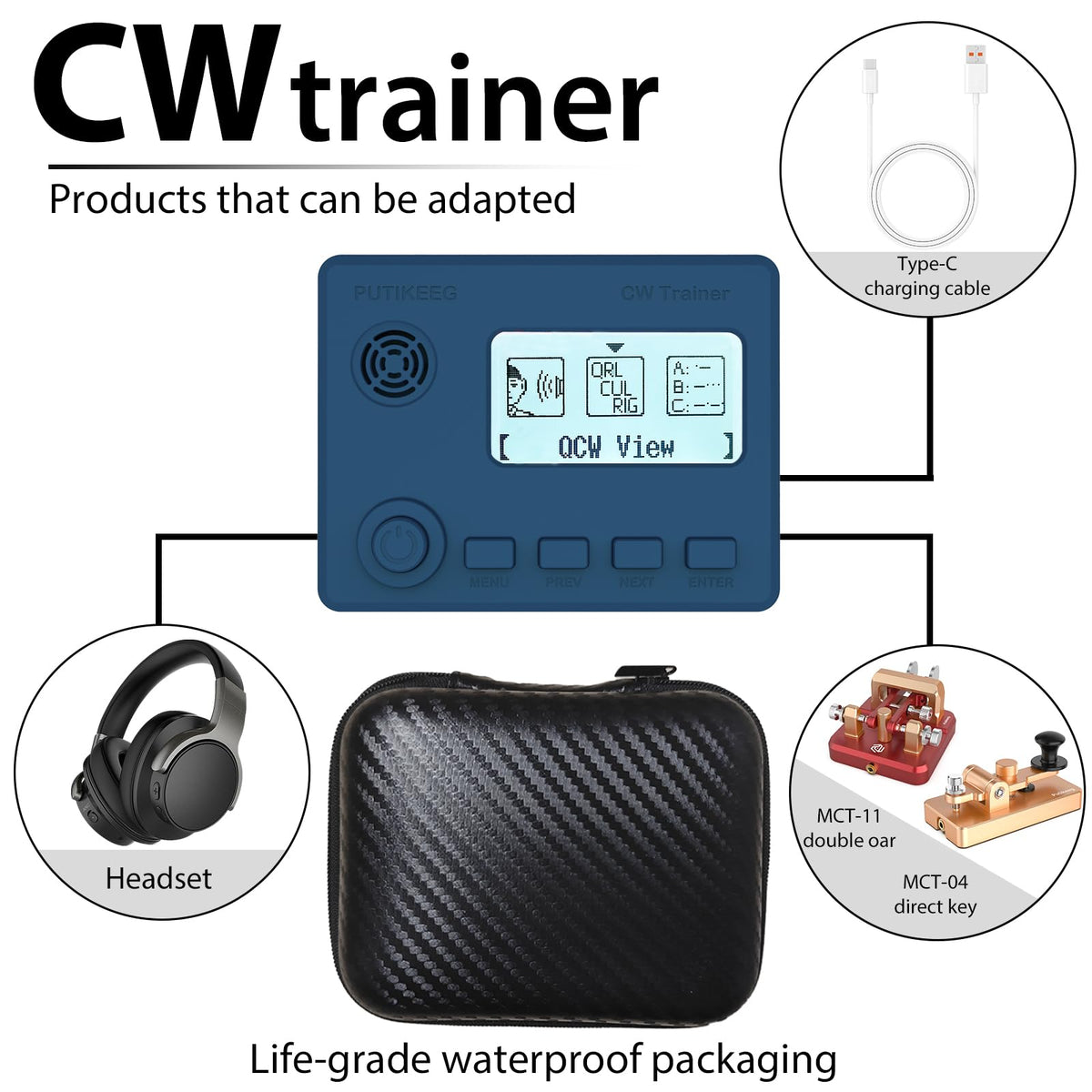 Putikeeg Mini CW Trainer compact size fits easily in a backpack for on-the-go learning.