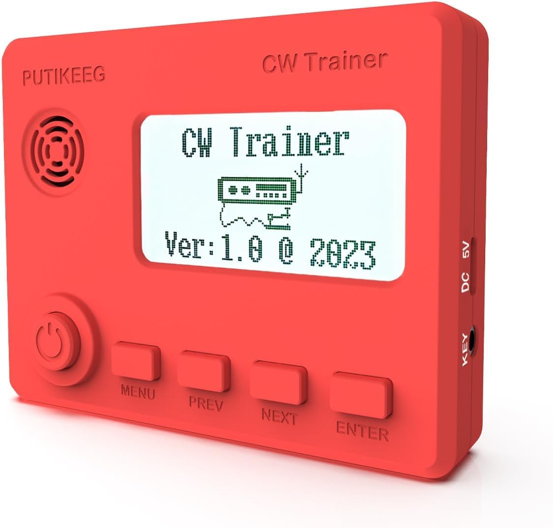 Putikeeg Mini CW Trainer display shows practice data for easy on-the-go Morse learning.