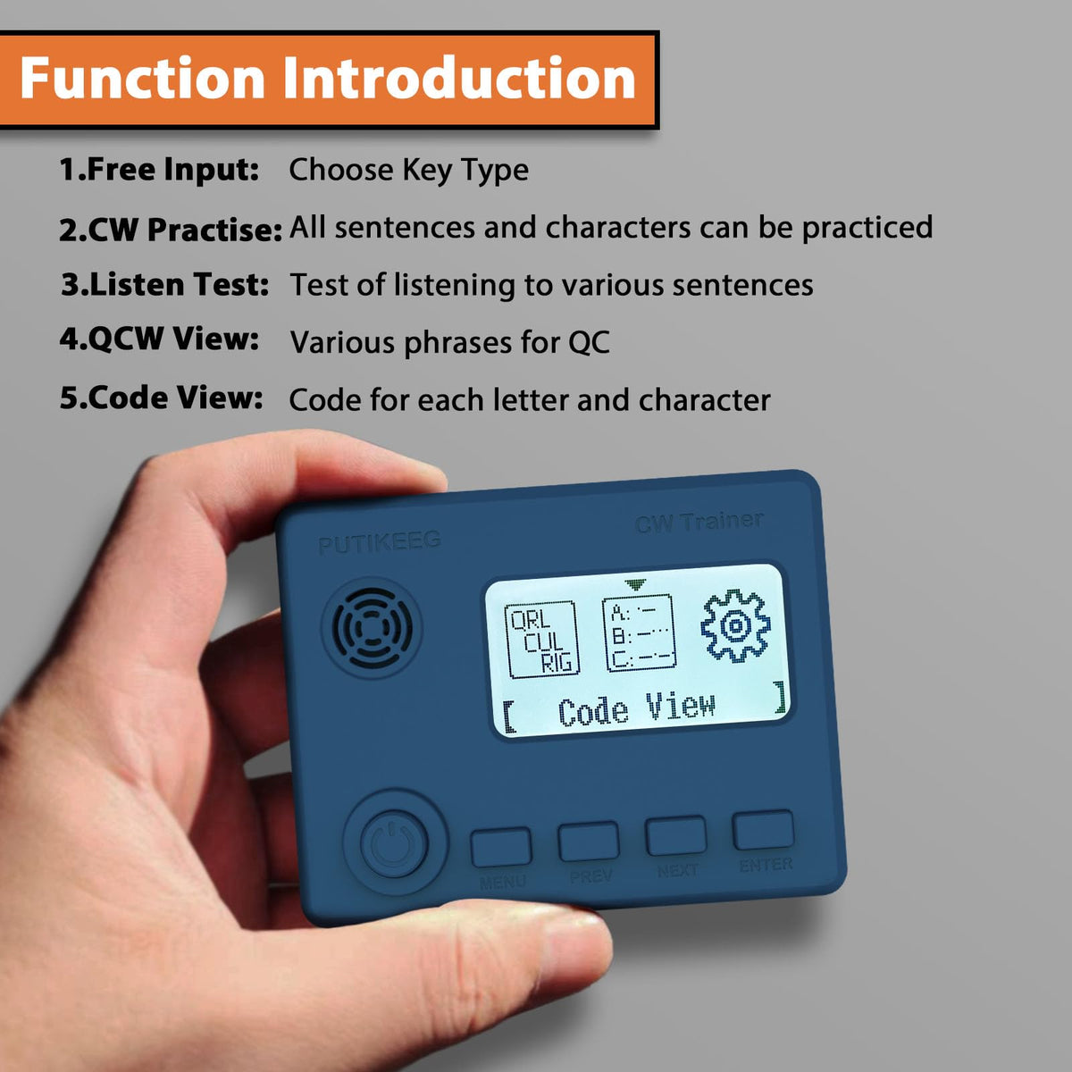 Putikeeg Mini CW Trainer listening view enables private audio practice with headphones.