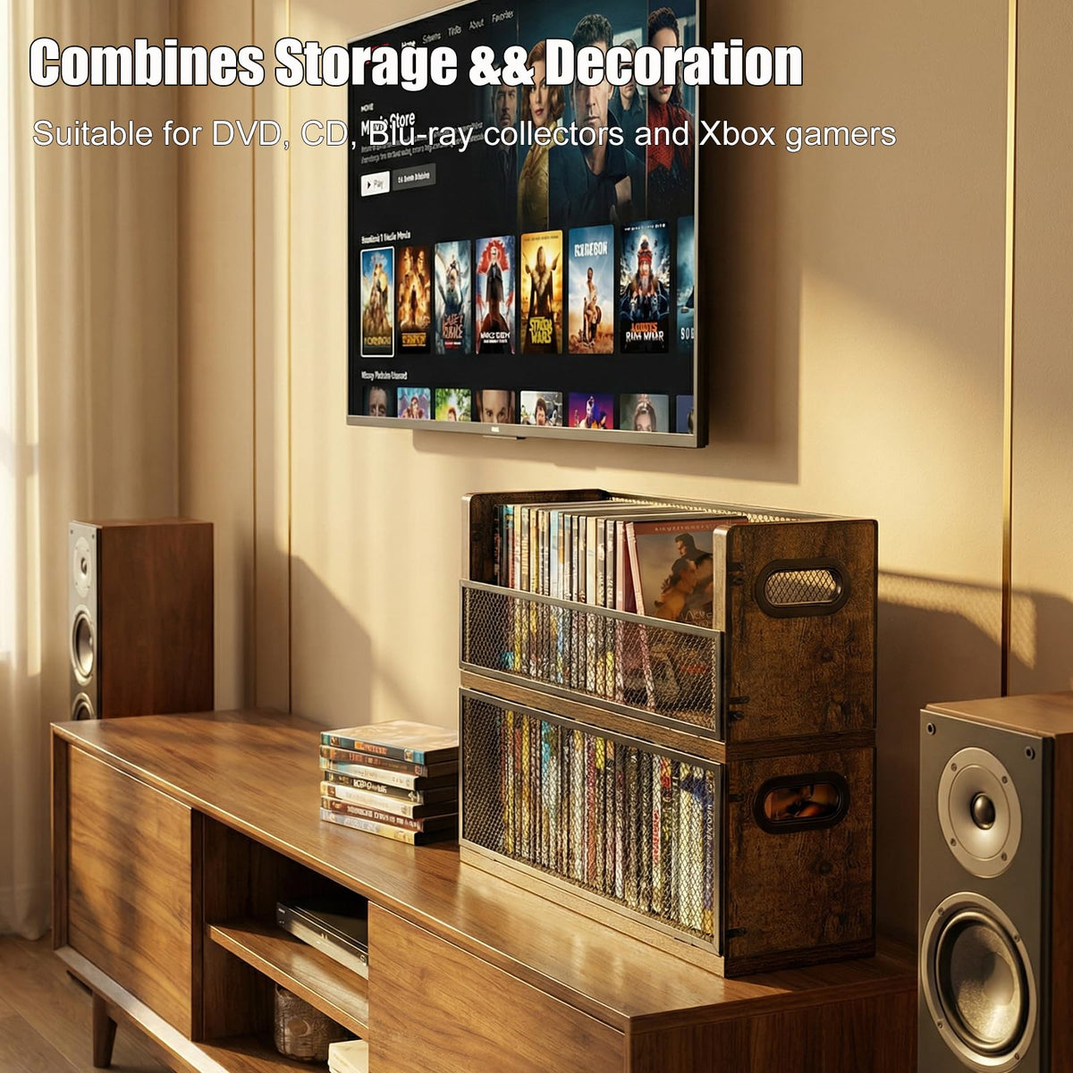 PUTNATRUE rack filled with DVDs demonstrating high-capacity organization