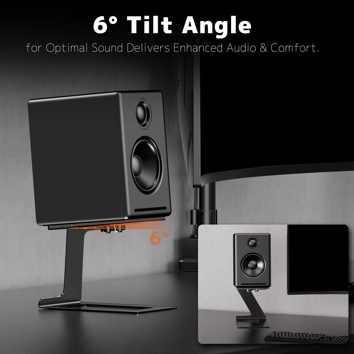 PUTORSEN cantilevered speaker stand bottom-hole-slot for stable mounting.