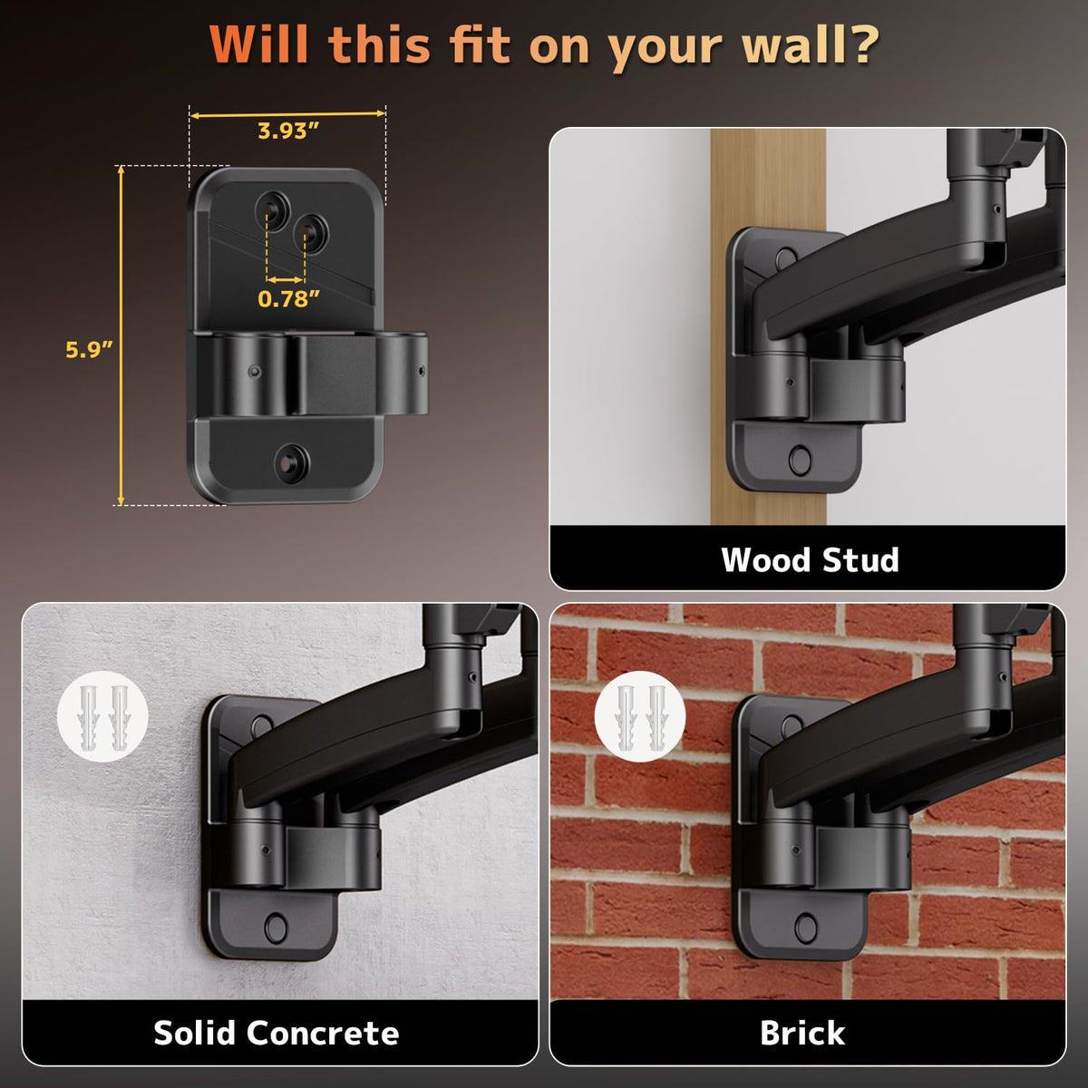 PUTORSEN sturdy wall mount installs on wood studs, concrete, or brick.