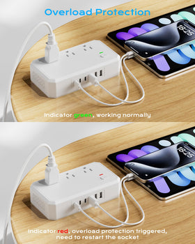 Puveini plugged into hotel outlet charging devices, travel convenience