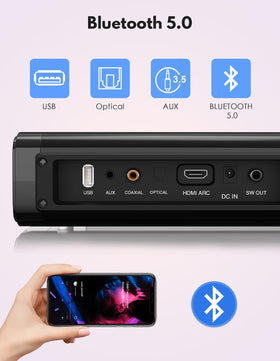 Puxinat slim side profile of soundbar designed to fit under most TVs discreetly