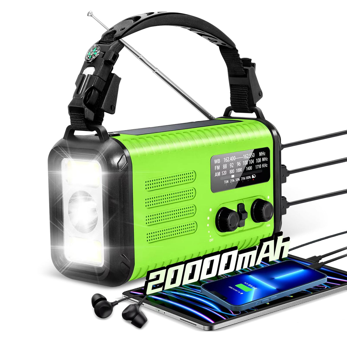 Puyinii emergency crank radio with solar panel on top for solar charging