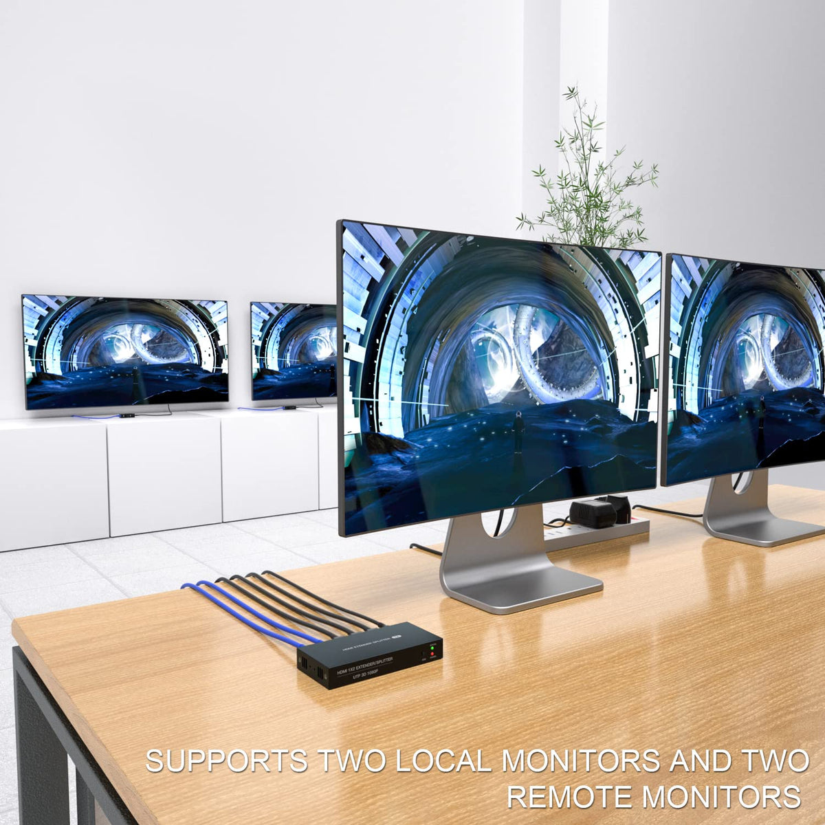 PWAYTEK HDMI extender 1080p60Hz compatibility for two displays.