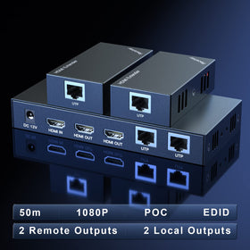 PWAYTEK HDMI extender 2 receivers for split signal to two displays.