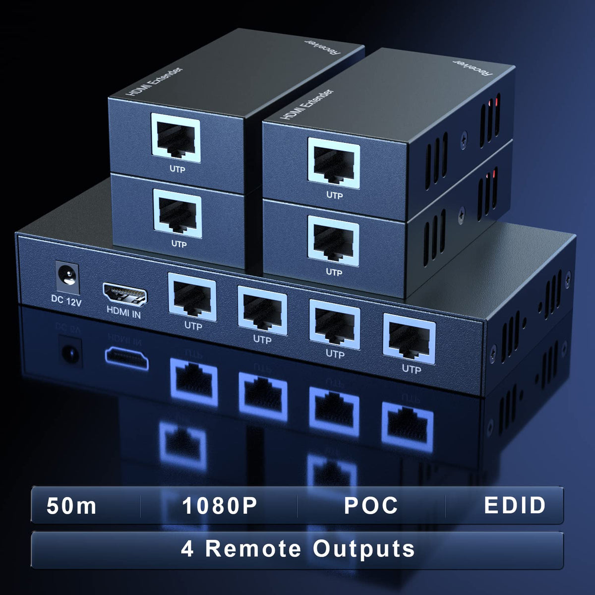 PWAYTEK HDMI Extender Receiver Unit connects one source to four displays