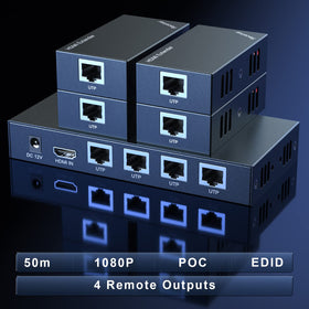 PWAYTEK HDMI Extender Receiver Unit connects one source to four displays