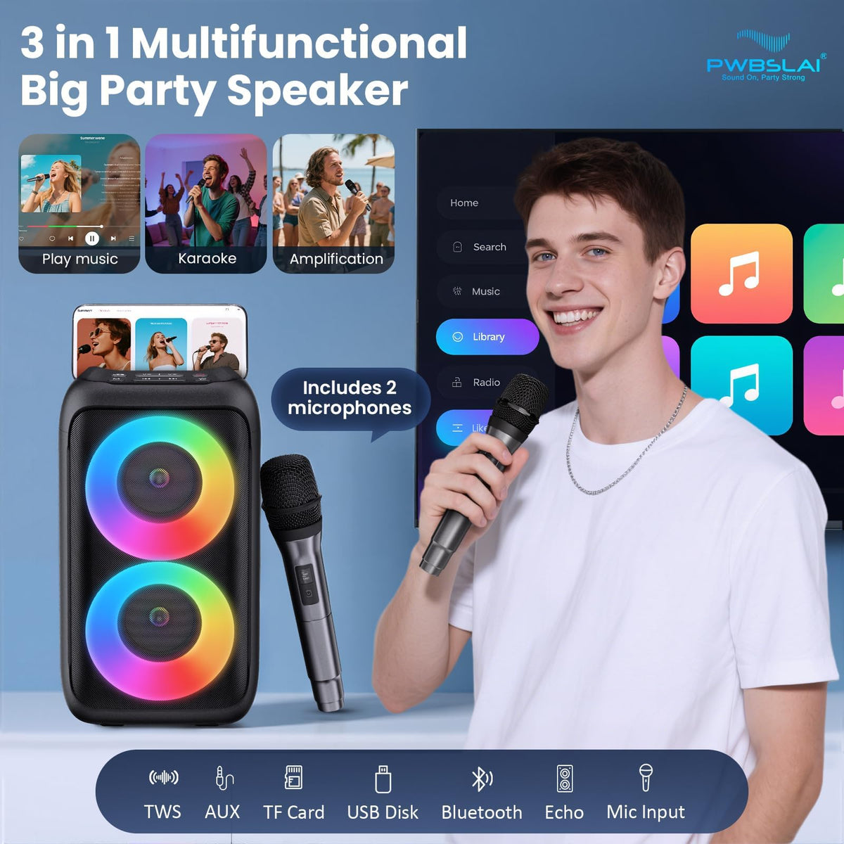 PWBSLAI top controls and device holder for convenient playback