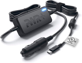PWR+ USB-C car charger front view showing compact design and easy mounting benefit