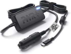 PWR+ front view of car charger showing compact design and port benefit