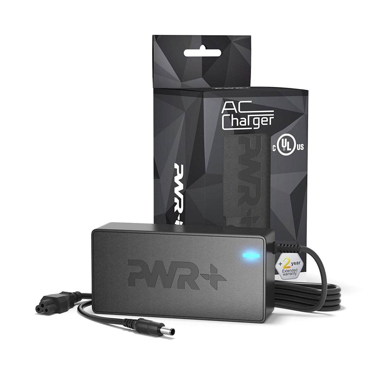 PWR+ packaged adapter with warranty card illustrating included support