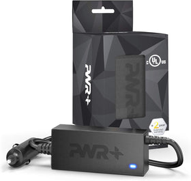 PWR+ adapter top label displaying voltage ratings and UL listing for safety