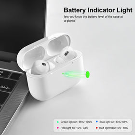 Pyhsz AirPods Pro 3 charger case displays battery level for easy planning.
