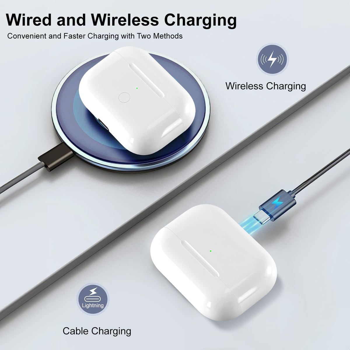 Pyhsz AirPods Pro 3 charging case on wireless pad for cable-free charging.