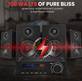 Pyle amplifier with Bluetooth streaming for wireless music from mobile devices.