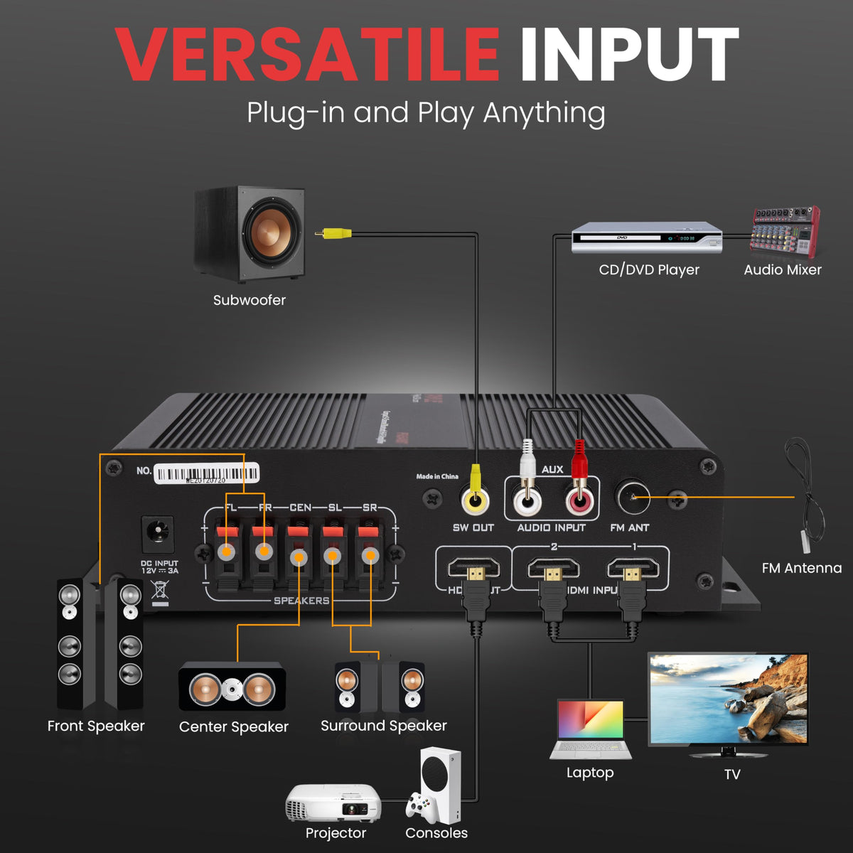 Pyle amplifier with digital FM display for easy radio tuning.