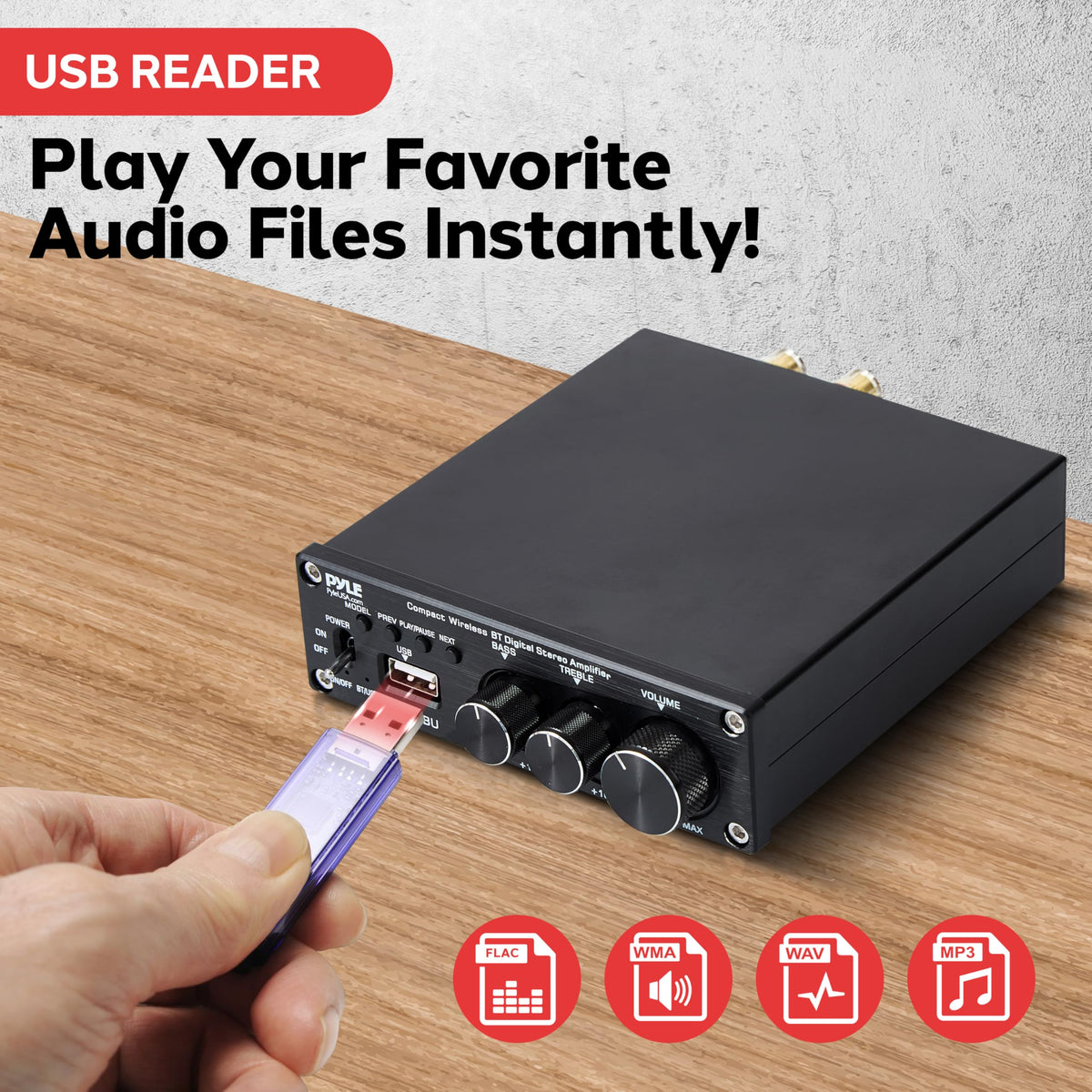 Pyle 2.1 CH amplifier RCA inputs for quick plug-and-play connections.