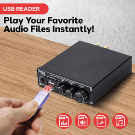 Pyle 2.1 CH amplifier RCA inputs for quick plug-and-play connections.