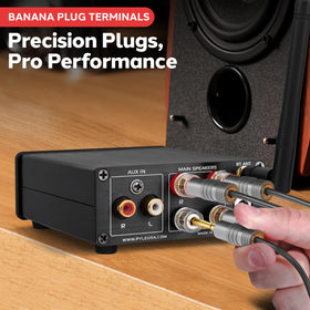 Pyle 240W mini amplifier Bluetooth setup enables wireless music streaming.