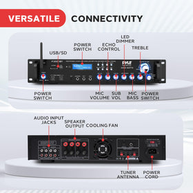 Pyle 3000W amplifier LED display shows current input and status at a glance.
