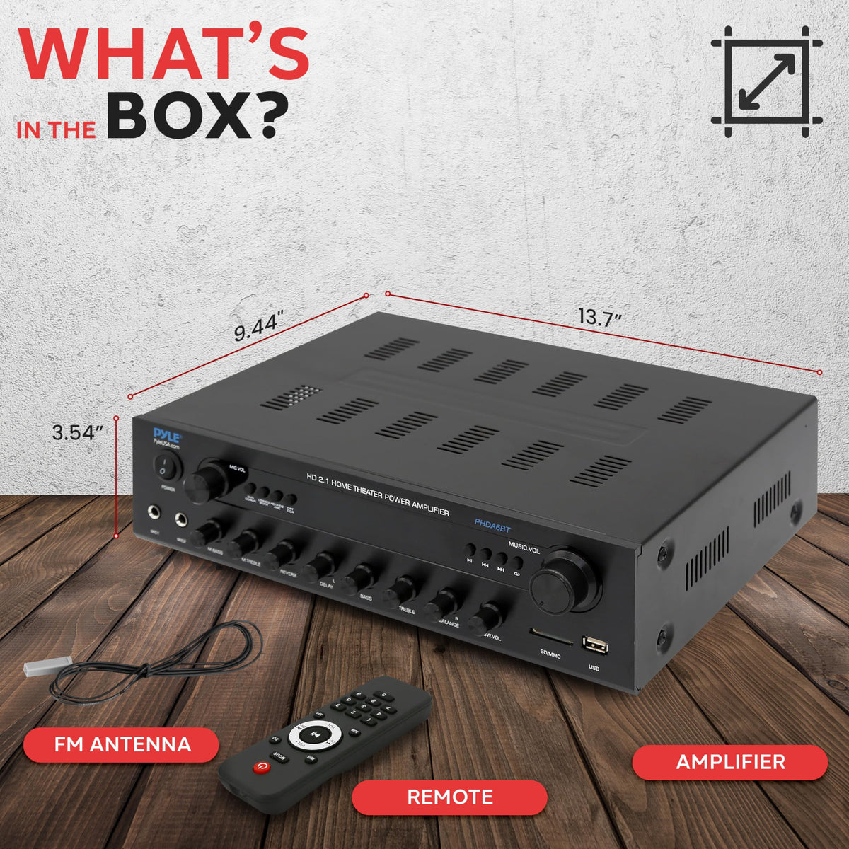 Pyle 400W amplifier setup in a versatile home theater space