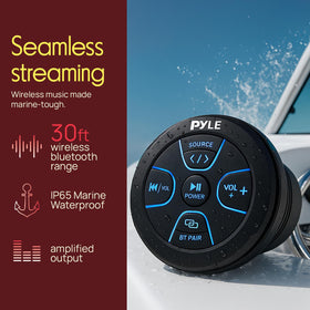 Pyle BT Audio Controller side profile showcasing water-resistant marine-grade construction for boats