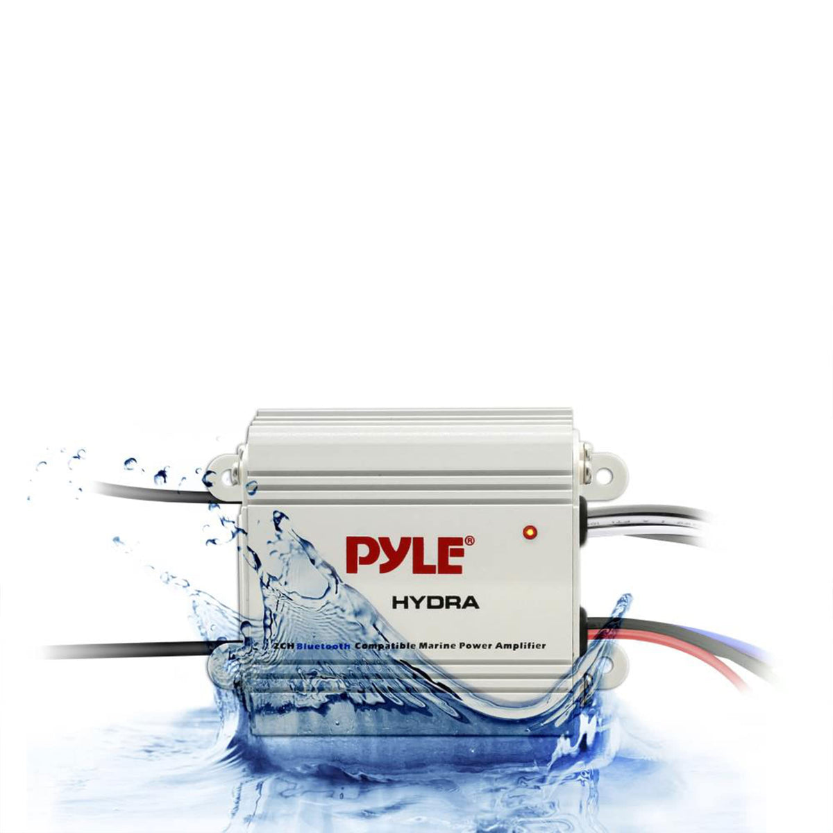 Pyle amplifier mounted on boat console demonstrating weatherproof outdoor use