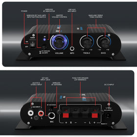 Pyle RCA and 3.5mm aux inputs highlighted for flexible device hookup