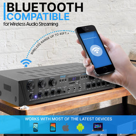 Pyle AUX and RCA inputs for flexible device connections and playback options.