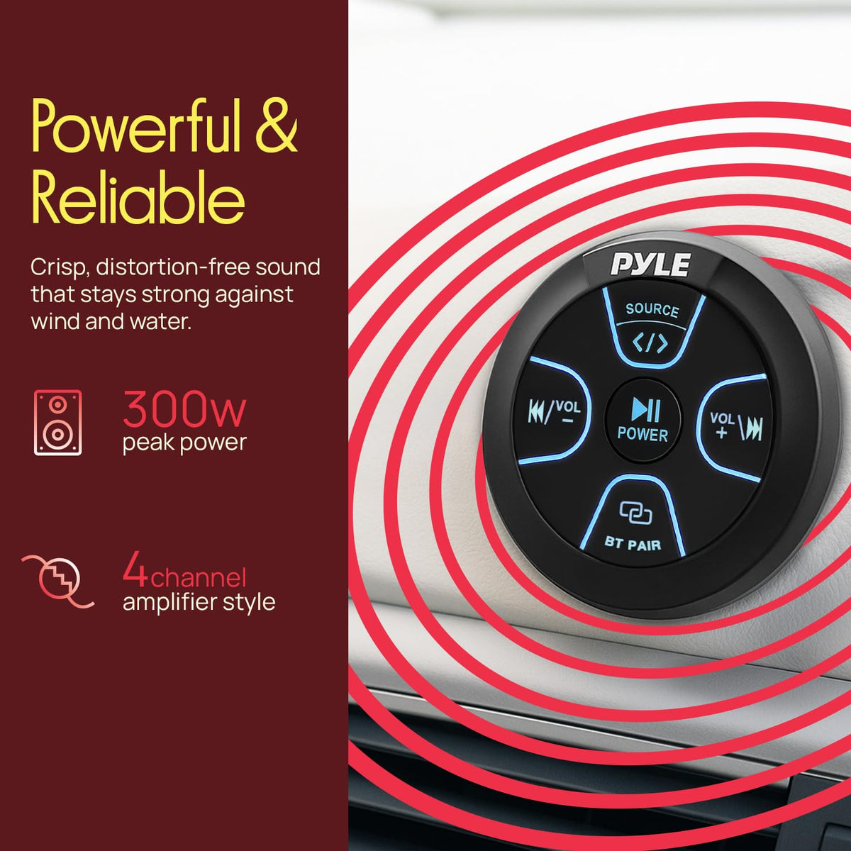 Pyle Bluetooth 5.0 module icon ready for fast wireless streaming with modern devices