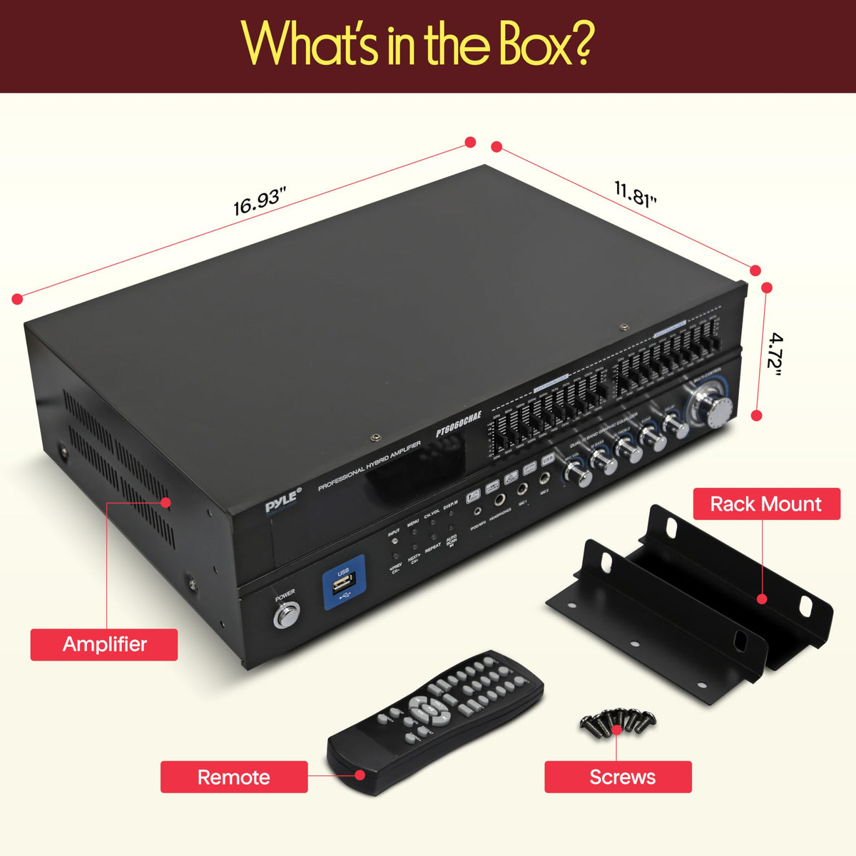 Back panel connections on the Pyle amplifier for versatile setups with RCA, optical, coax, and more
