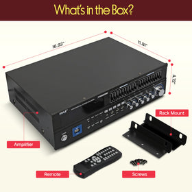 Back panel connections on the Pyle amplifier for versatile setups with RCA, optical, coax, and more