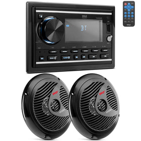 Pyle boat Bluetooth marine stereo receiver shown in cockpit setup for wireless music on the water