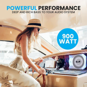 Pyle built-in amplifier subwoofer delivers powerful bass in tight marine spaces under seat.