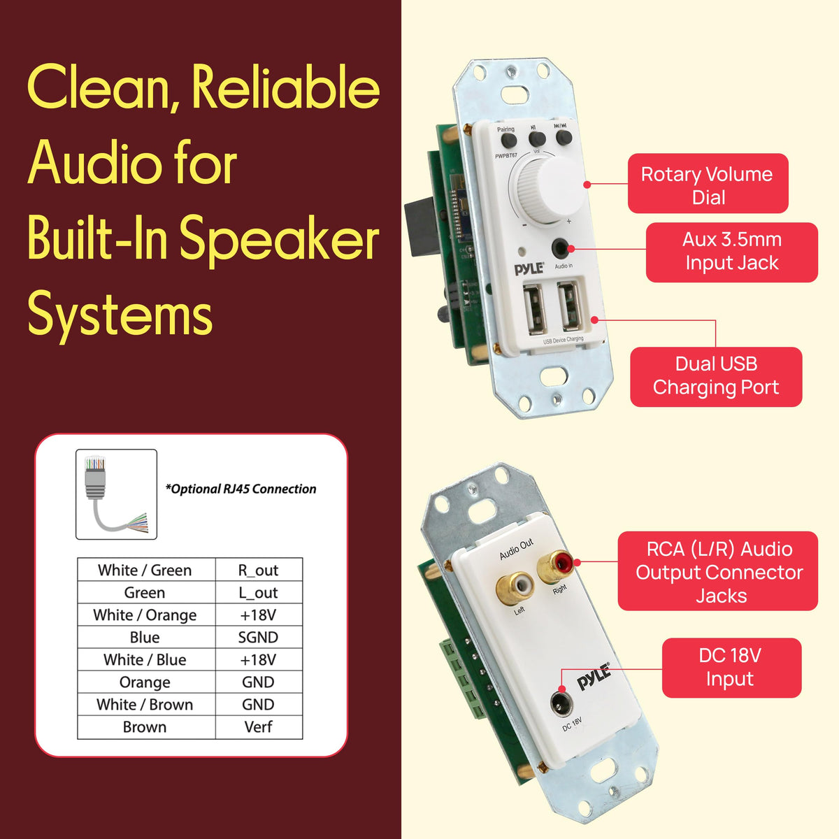 Pyle close-up of rotary volume and touch controls for easy adjustments