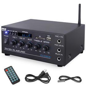 Pyle Compact Amplifier front panel controls for easy input and tone adjustment
