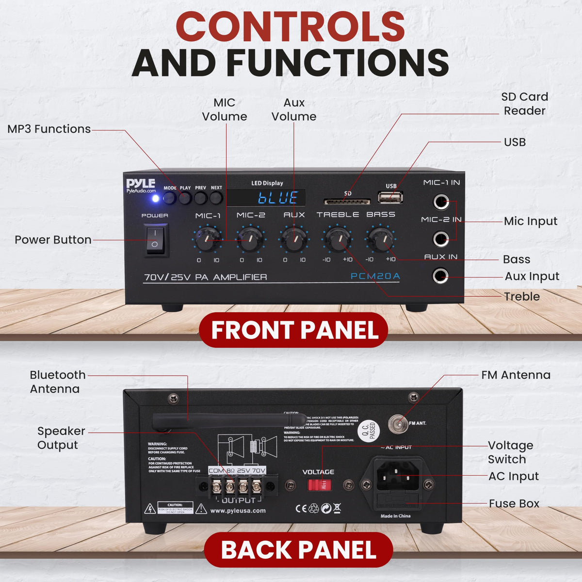 Pyle PCM20A microphone inputs enable clear voice capture