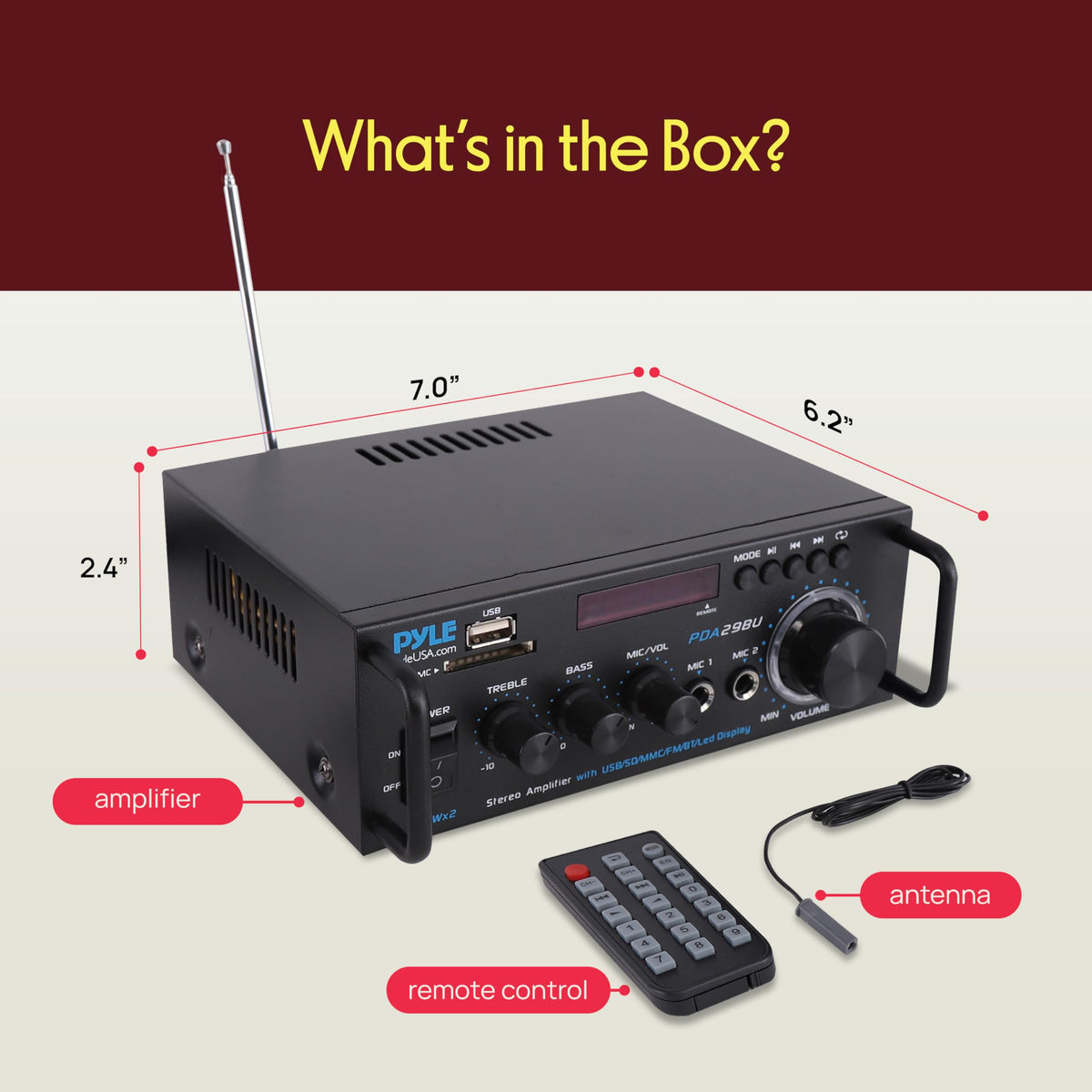 Pyle amplifier connected to a bookshelf speaker illustrating correct scale and speaker pairing