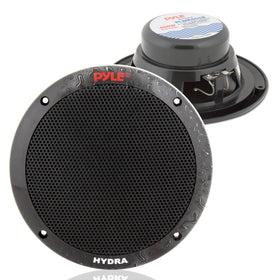 Pyle front view of 6.5-inch marine speaker showing durable grill and clear design benefits