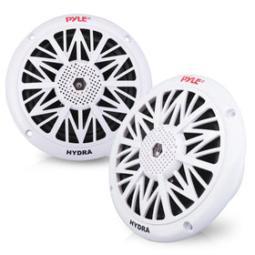 Pyle front view of speaker pair showing clean white grill and style benefit