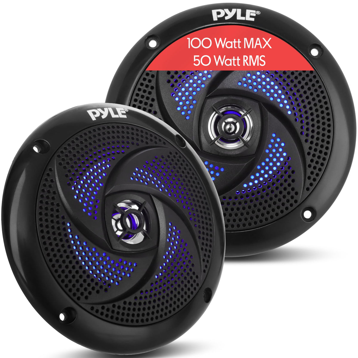 Pyle front view pair showing slim black grille and clear audio benefit