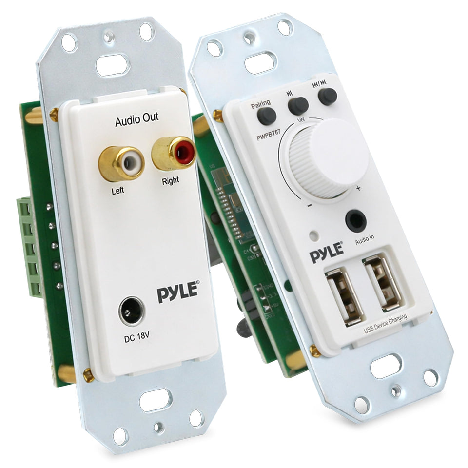 Pyle front wall plate showing controls and USB ports for convenient access