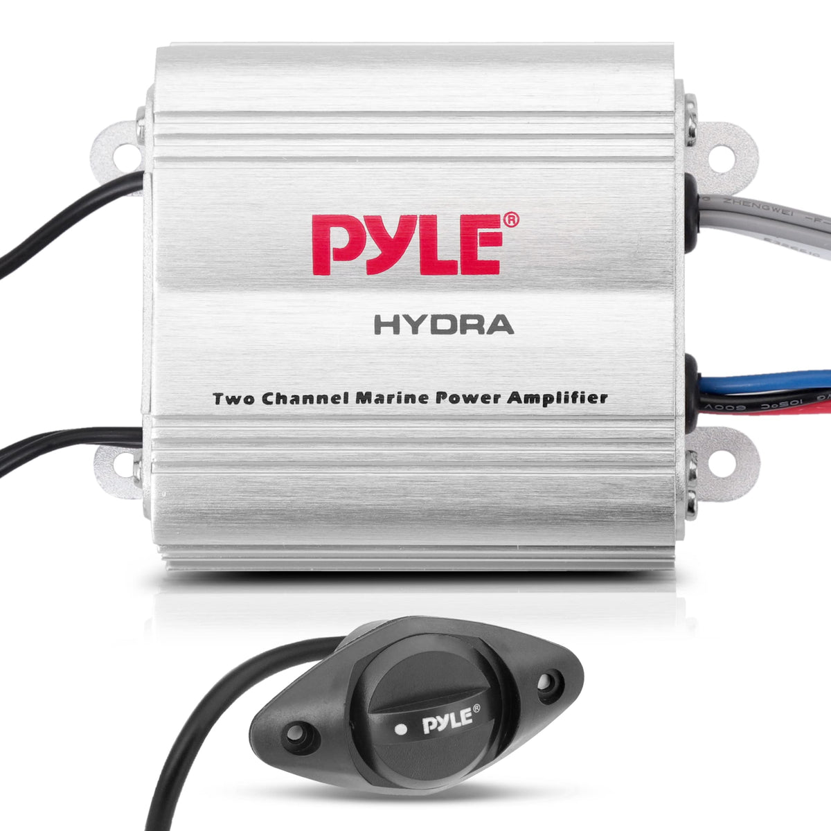 Pyle Hydra front panel showing controls and inputs, providing simple marine connectivity