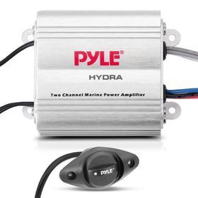 Pyle Hydra front panel showing controls and inputs, providing simple marine connectivity