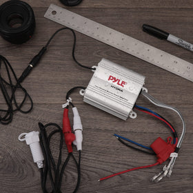 Pyle Hydra back label and terminals showing specs and secure connections