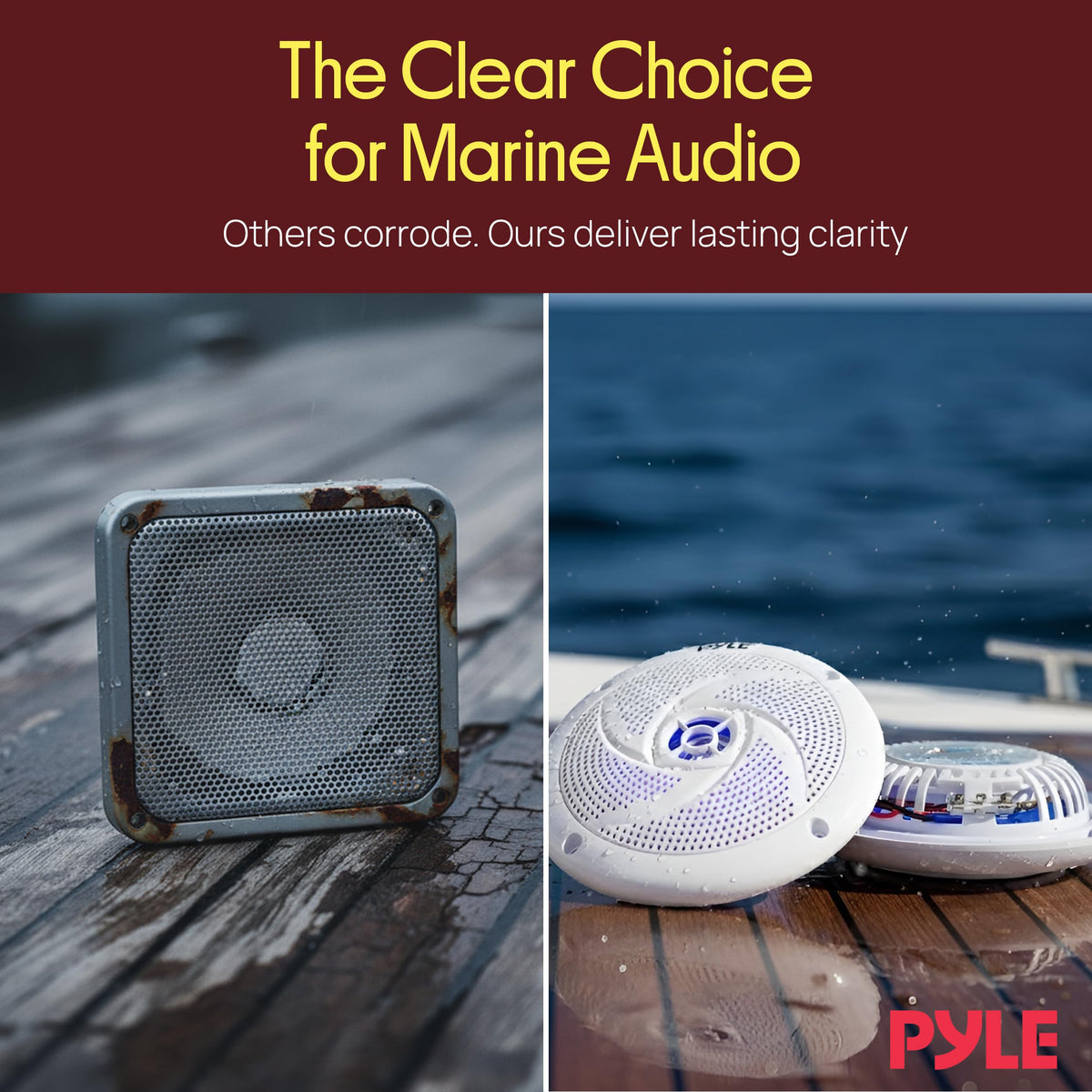 Pyle speaker installed on boat deck showing weather-resistant outdoor use